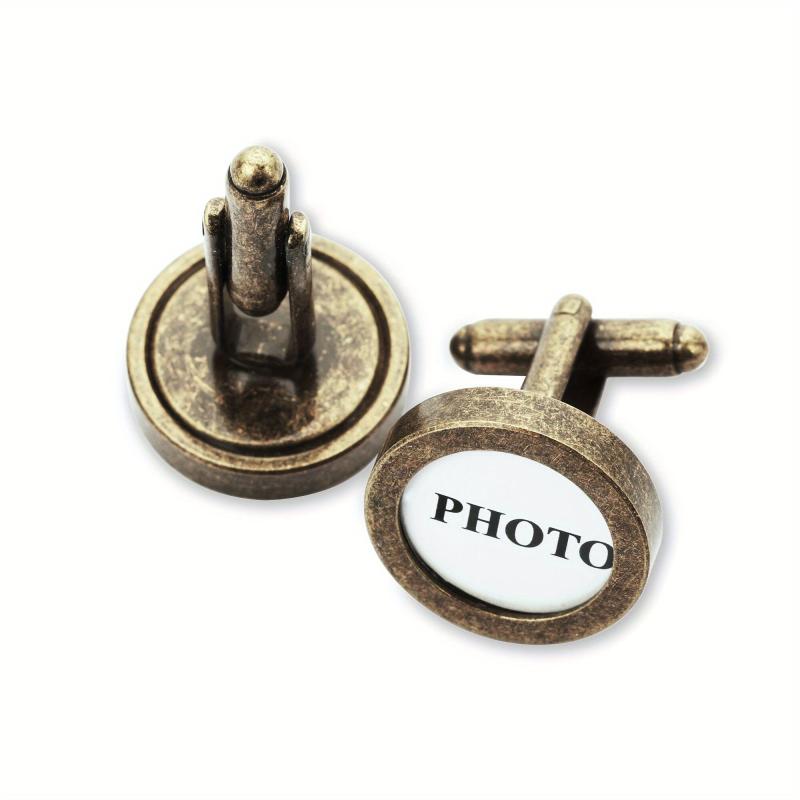 1 Pair Round Photo Cuff Links Settings Antiqued Bronze DIY Bezel Keepsake