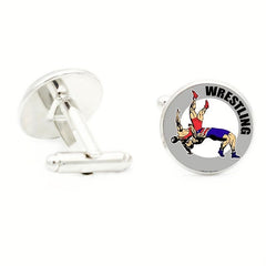 Wrestling Glass Gem Cufflinks Rhodium Plated Alloy Base Gentleman Cuff Link
