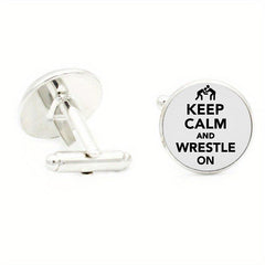 Wrestling Glass Gem Cufflinks Rhodium Plated Alloy Base Gentleman Cuff Link