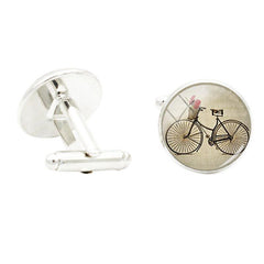 Love Ride Bicycle Bike Glass Gem Cufflinks Rhodium Plated Alloy