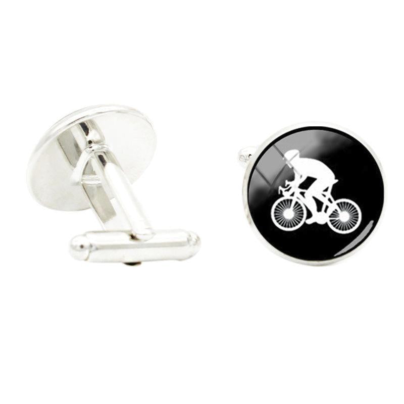 Love Ride Bicycle Bike Glass Gem Cufflinks Rhodium Plated Alloy