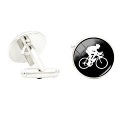 Love Ride Bicycle Bike Glass Gem Cufflinks Rhodium Plated Alloy