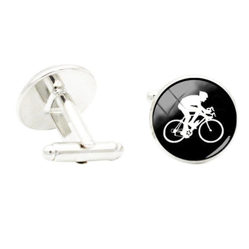 Love Ride Bicycle Bike Glass Gem Cufflinks Rhodium Plated Alloy