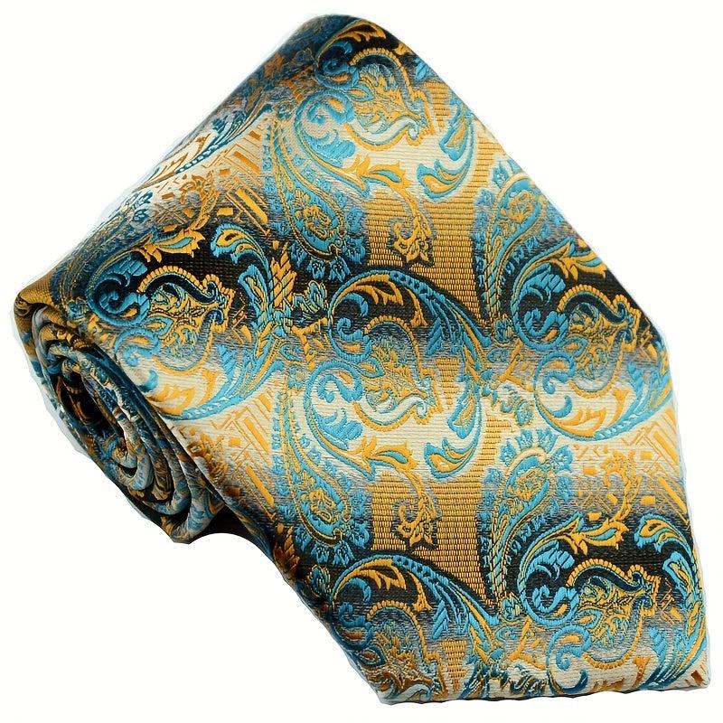 Men's Golden Floral Necktie Classic Print 9.4 cm