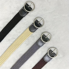 Unisex PU Leather Belt with Round Buckle for Daily Commuting