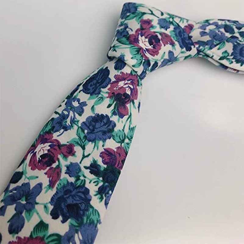Printed Floral Neck Tie Skinny Tie For Weddings Groom