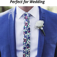 Printed Floral Neck Tie Skinny Tie For Weddings Groom