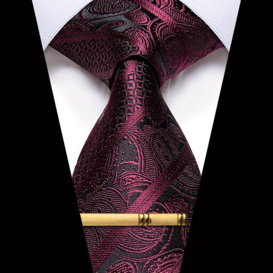 Men's Striped Jacquard Tie Set Necktie Clip Business Wedding