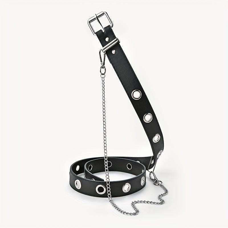 PU Leather Metal Buckle Belt Punk Hip Hop Chain Belt