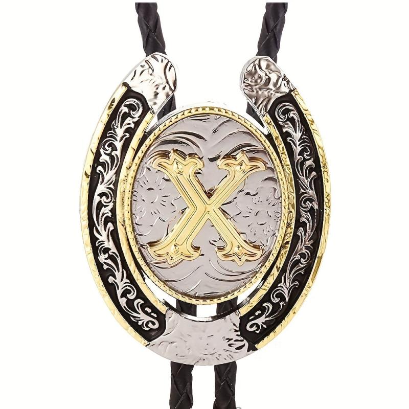 Golden Initial Letter X Bolo Tie Western Cowboy Men's Necktie