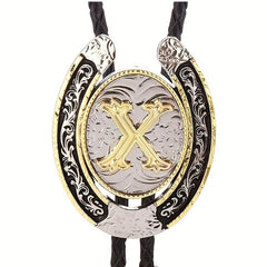 Golden Initial Letter X Bolo Tie Western Cowboy Men's Necktie