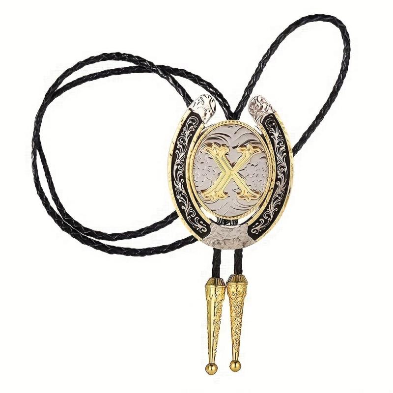 Golden Initial Letter X Bolo Tie Western Cowboy Men's Necktie