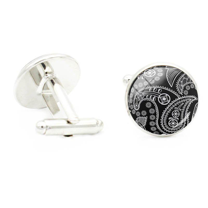 Art Figure Patterns Glass Gem Cufflinks Men Rhodium Plated Alloy Base