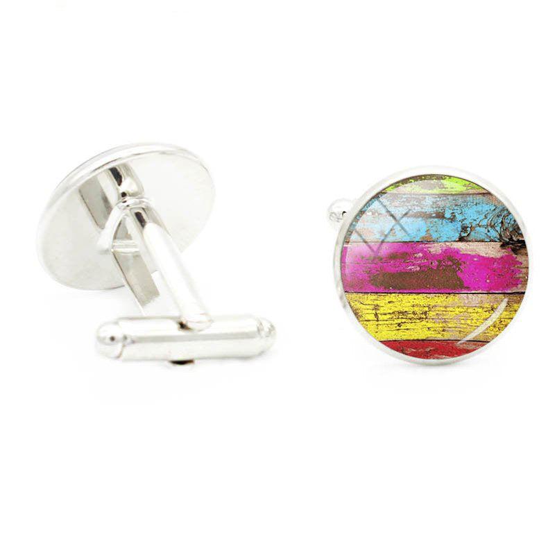 Art Figure Patterns Glass Gem Cufflinks Men Rhodium Plated Alloy Base