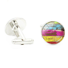 Art Figure Patterns Glass Gem Cufflinks Men Rhodium Plated Alloy Base