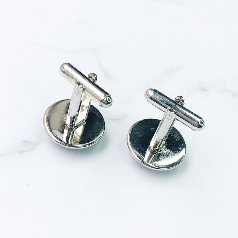 Compass Art Glass Gem Cufflinks Rhodium Plated Alloy Base