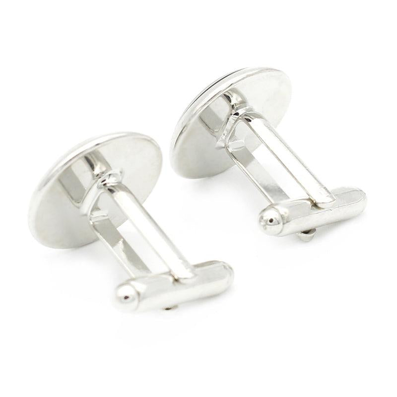 Compass Art Glass Gem Cufflinks Rhodium Plated Alloy Base