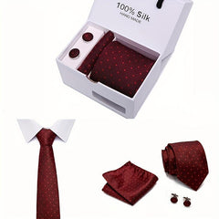 Men's Tie, Pocket Towel & Cufflinks Set for Business Wedding