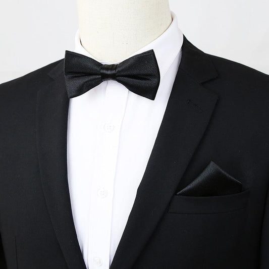 2pcs Bow Tie Pocket Square Set Men's Business Casual Dress Accessories