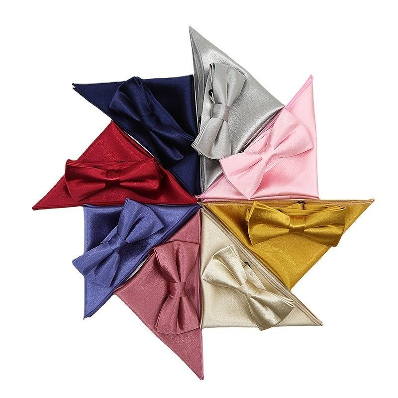 2pcs Bow Tie Pocket Square Set Men's Business Casual Dress Accessories
