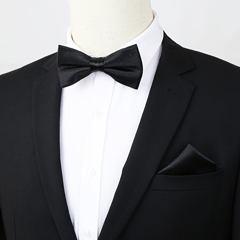 2pcs Bow Tie Pocket Square Set Men's Business Casual Dress Accessories