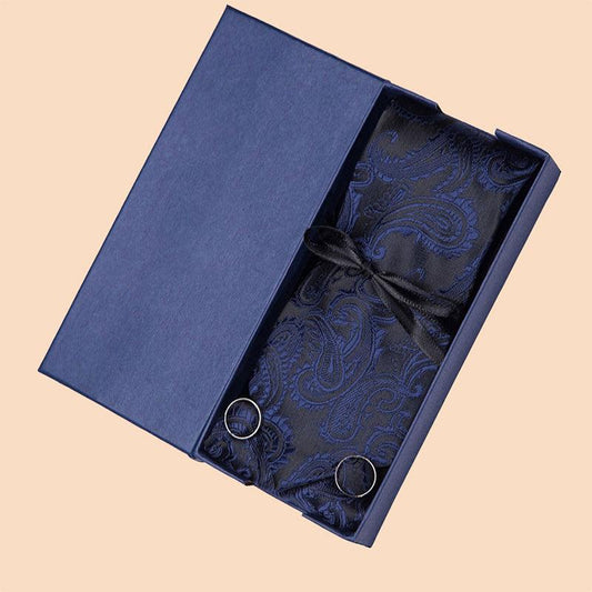 Men's Jacquard Woven Tie Set With Pocket Square & Cufflinks