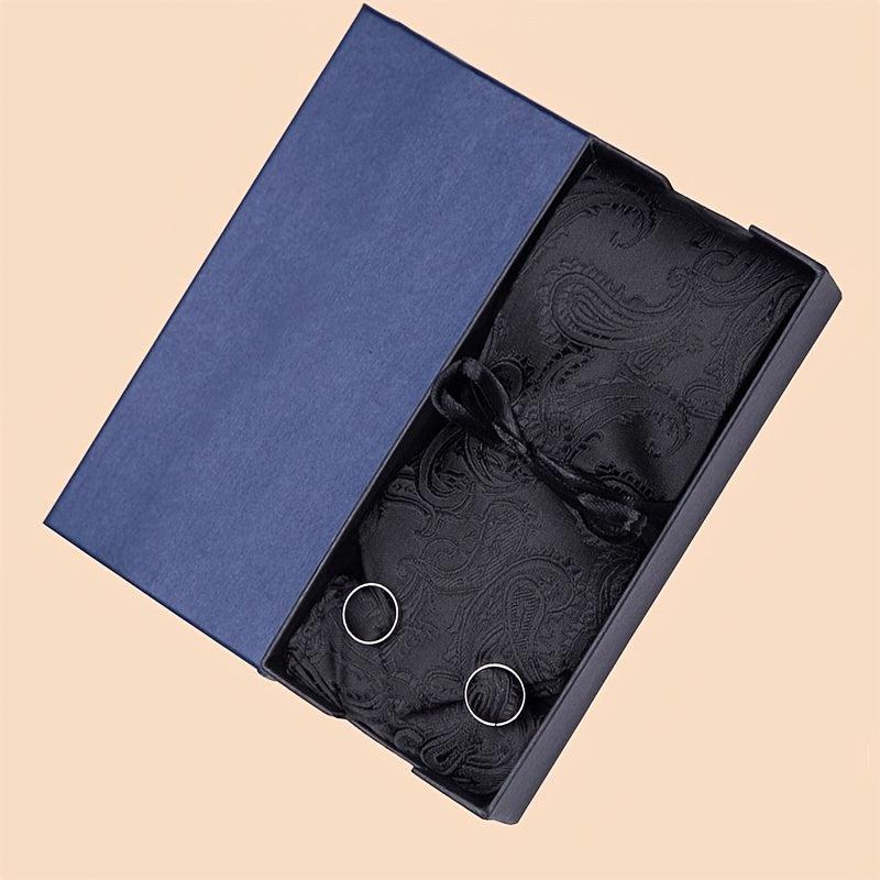 Men's Jacquard Woven Tie Set With Pocket Square & Cufflinks