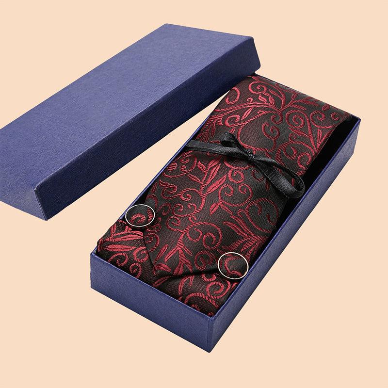 Men's Jacquard Woven Tie Set With Pocket Square & Cufflinks
