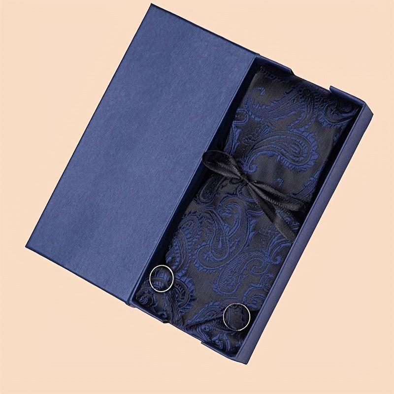Men's Jacquard Woven Tie Set With Pocket Square & Cufflinks