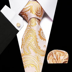 Men's Jacquard Woven Tie Set With Pocket Square & Cufflinks
