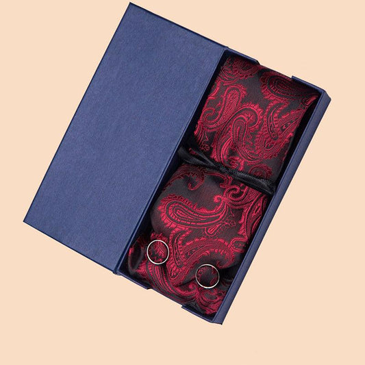 Men's Jacquard Woven Tie Set With Pocket Square & Cufflinks