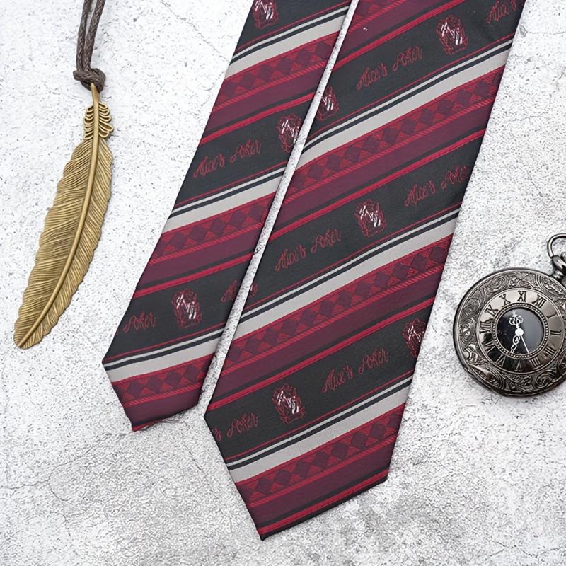 Men's Dark Red Tie Bow Tie College Style Print Party Tie