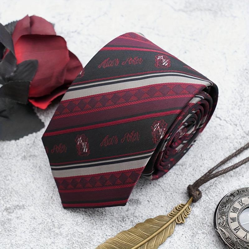 Men's Dark Red Tie Bow Tie College Style Print Party Tie