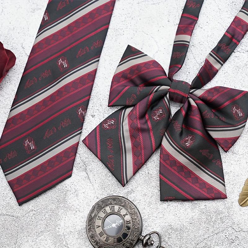Men's Dark Red Tie Bow Tie College Style Print Party Tie