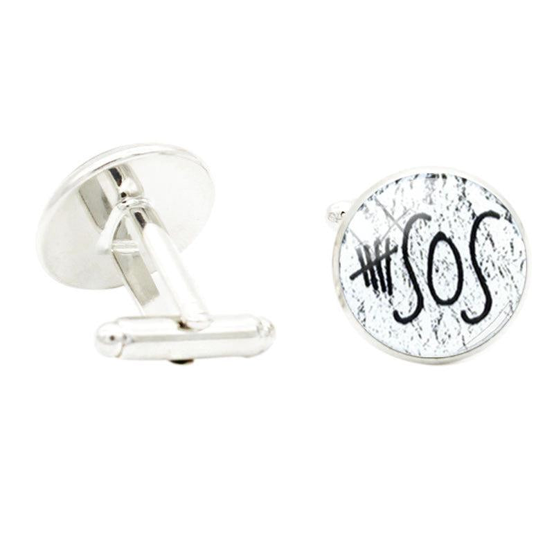 SOS Pop Singer Fans Glass Gem Cufflinks Rhodium Plated Alloy Base