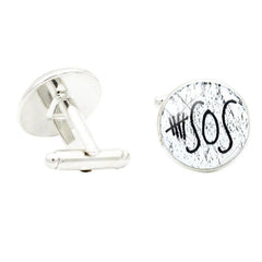 SOS Pop Singer Fans Glass Gem Cufflinks Rhodium Plated Alloy Base