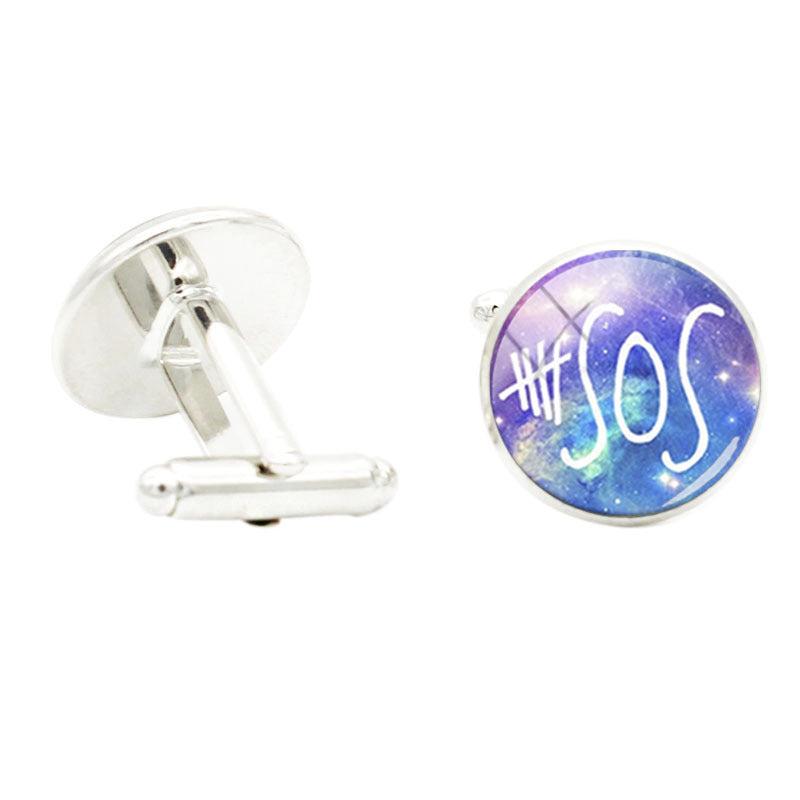 SOS Pop Singer Fans Glass Gem Cufflinks Rhodium Plated Alloy Base