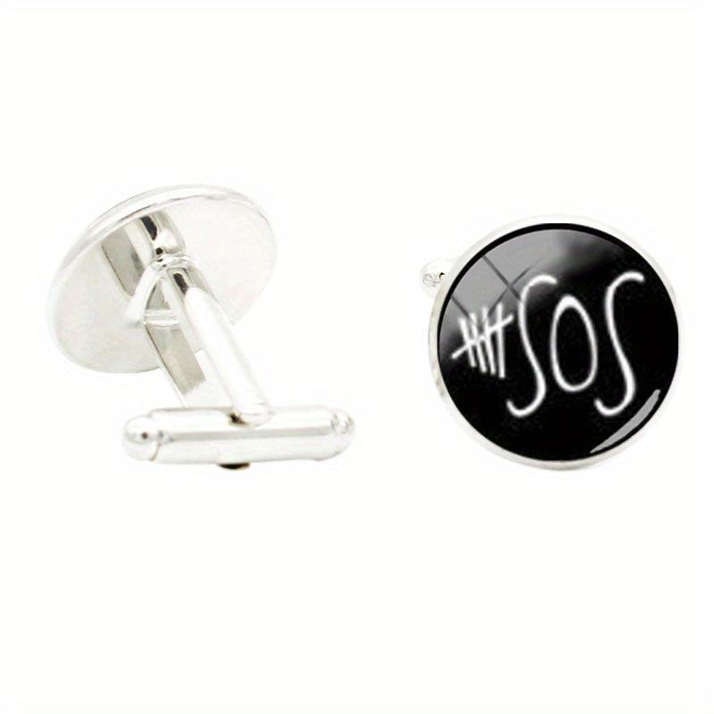 SOS Pop Singer Fans Glass Gem Cufflinks Rhodium Plated Alloy Base