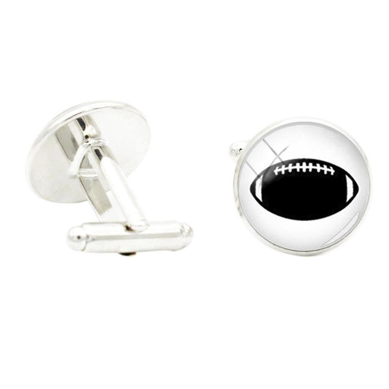 I Love Football Glass Cufflinks Rhodium Plated Alloy Base