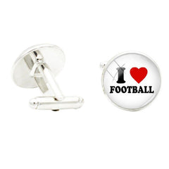 I Love Football Glass Cufflinks Rhodium Plated Alloy Base