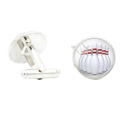 Bowling Photo Glass Gem Cufflinks Rhodium Plated