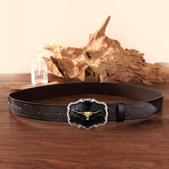 Golden Bull Head Buckle Belt Western Cowboy Retro Belt