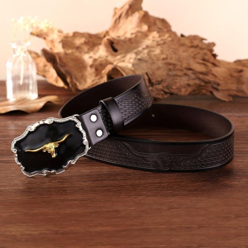 Golden Bull Head Buckle Belt Western Cowboy Retro Belt