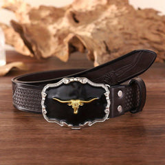 Golden Bull Head Buckle Belt Western Cowboy Retro Belt