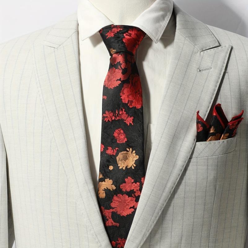 Men's Striped Floral Jacquard Necktie for Wedding Party Gift