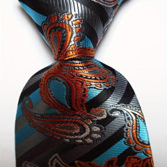Gold Paisley Men's Necktie Set Woven Jacquard Tie