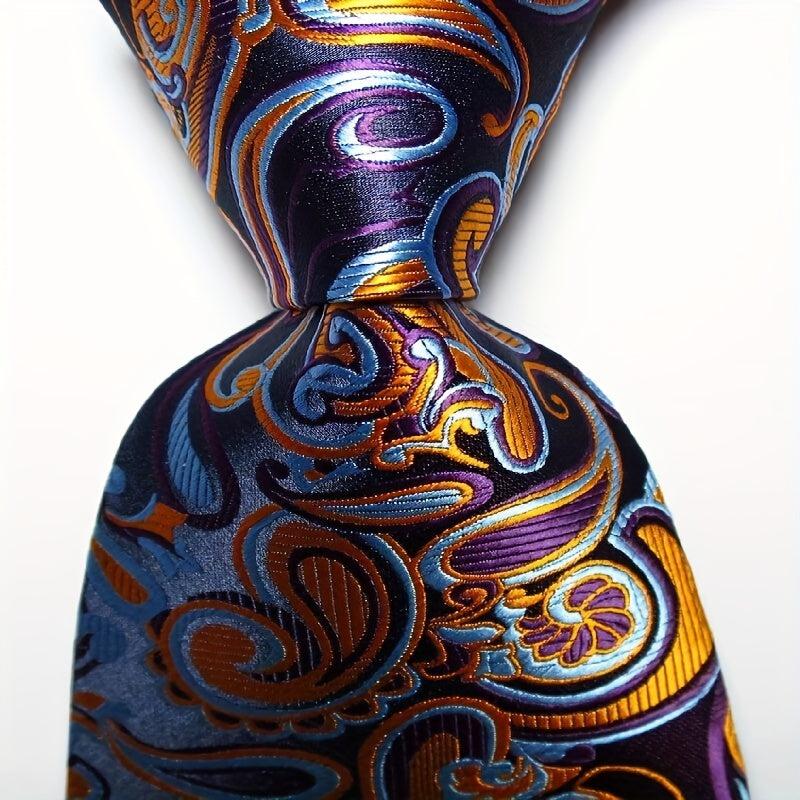 Gold Paisley Men's Necktie Set Woven Jacquard Tie