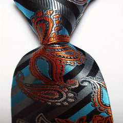 Gold Paisley Men's Necktie Set Woven Jacquard Tie