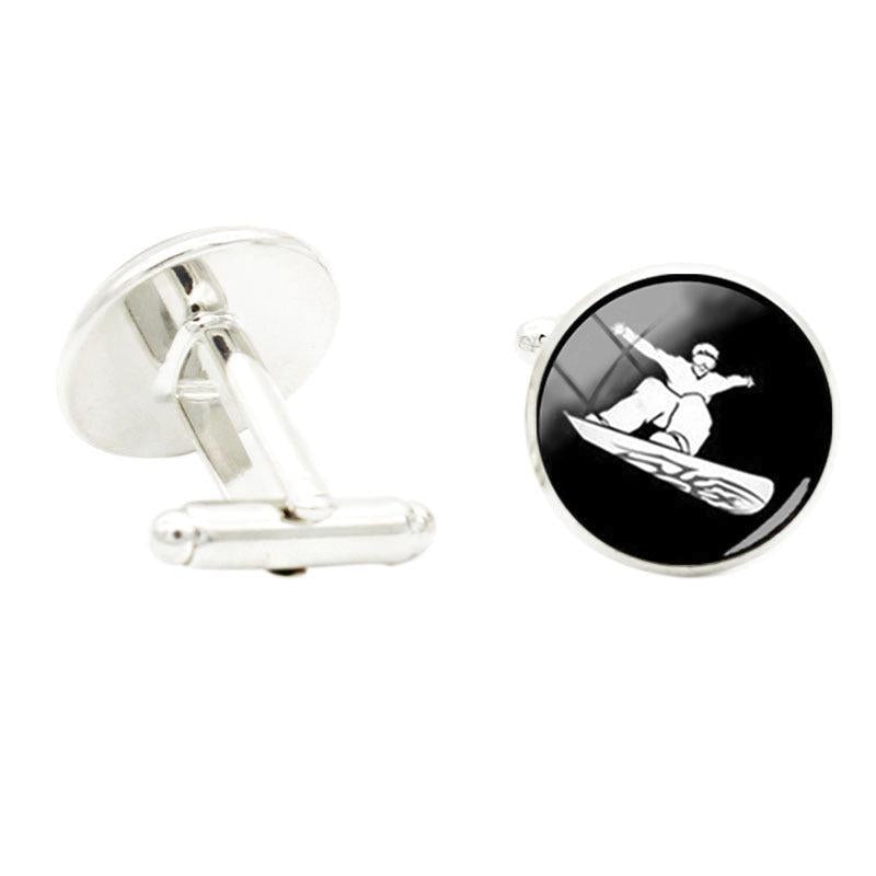 Glass Gem Cufflinks for Men Outdoor Sports Theme Skateboard Skating Cuff Link