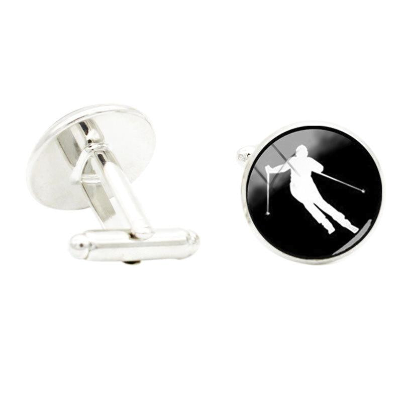 Glass Gem Cufflinks for Men Outdoor Sports Theme Skateboard Skating Cuff Link